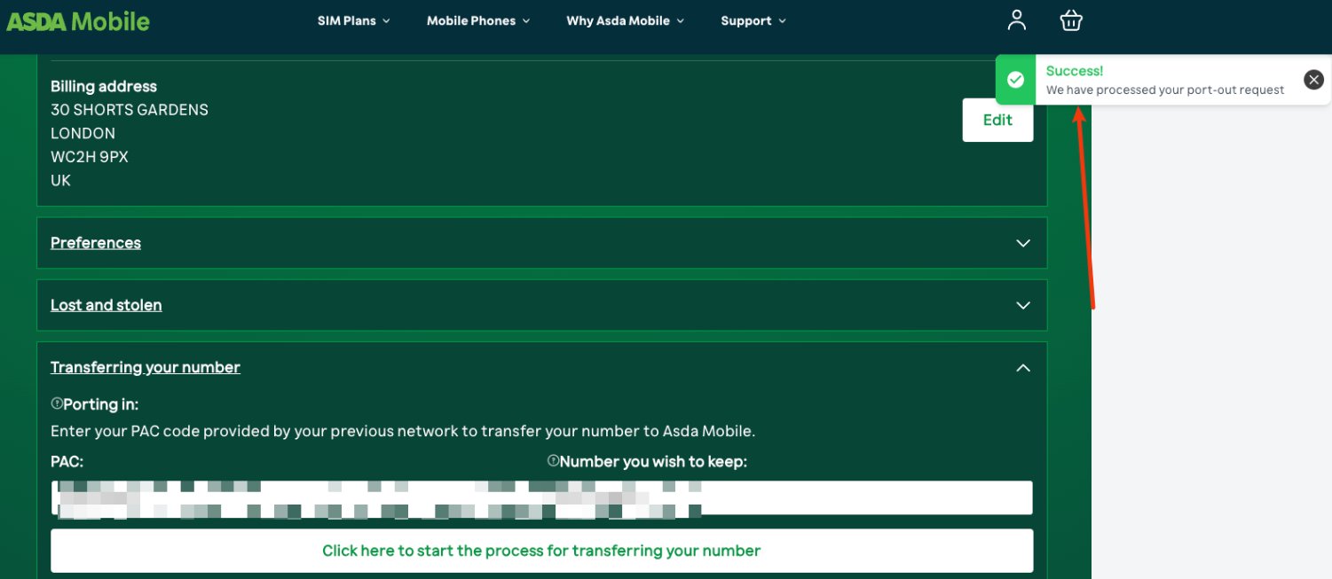 Giffgaff 提取 PAC 码并携号转入 Asda Mobile 完整教程