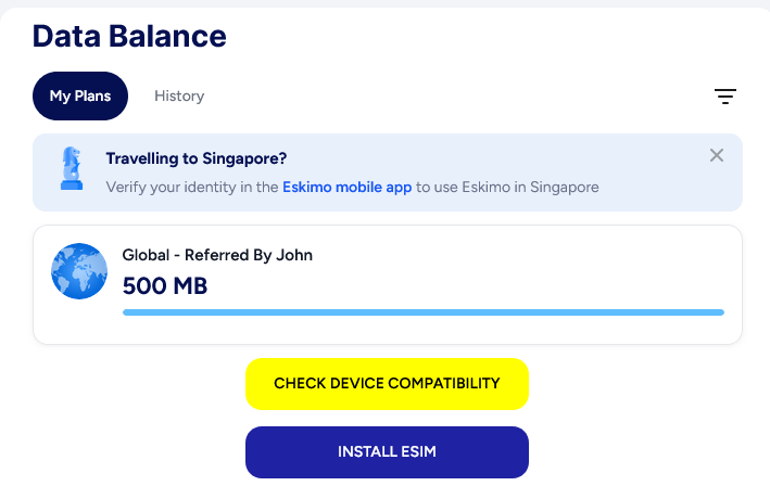 GG卡GG了,怎么办?来看看新加坡 Eskimo eSIM 套餐免费注册+白送500MB全球(包括国内)流量